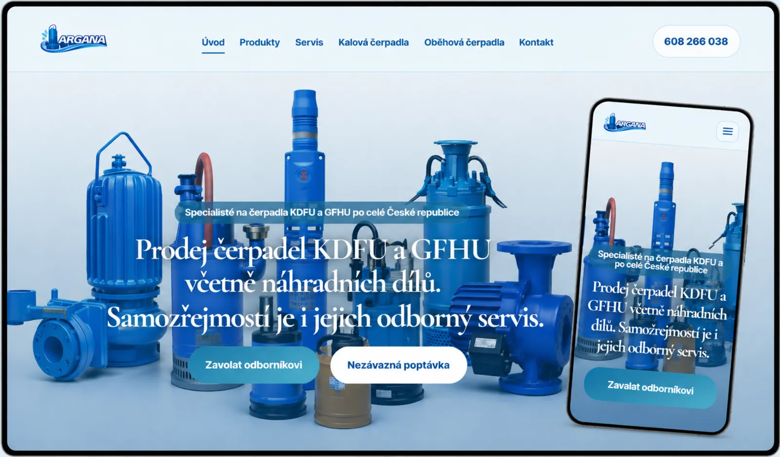 Náhled redesignu webu Čerpadla Argana - desktop a mobil