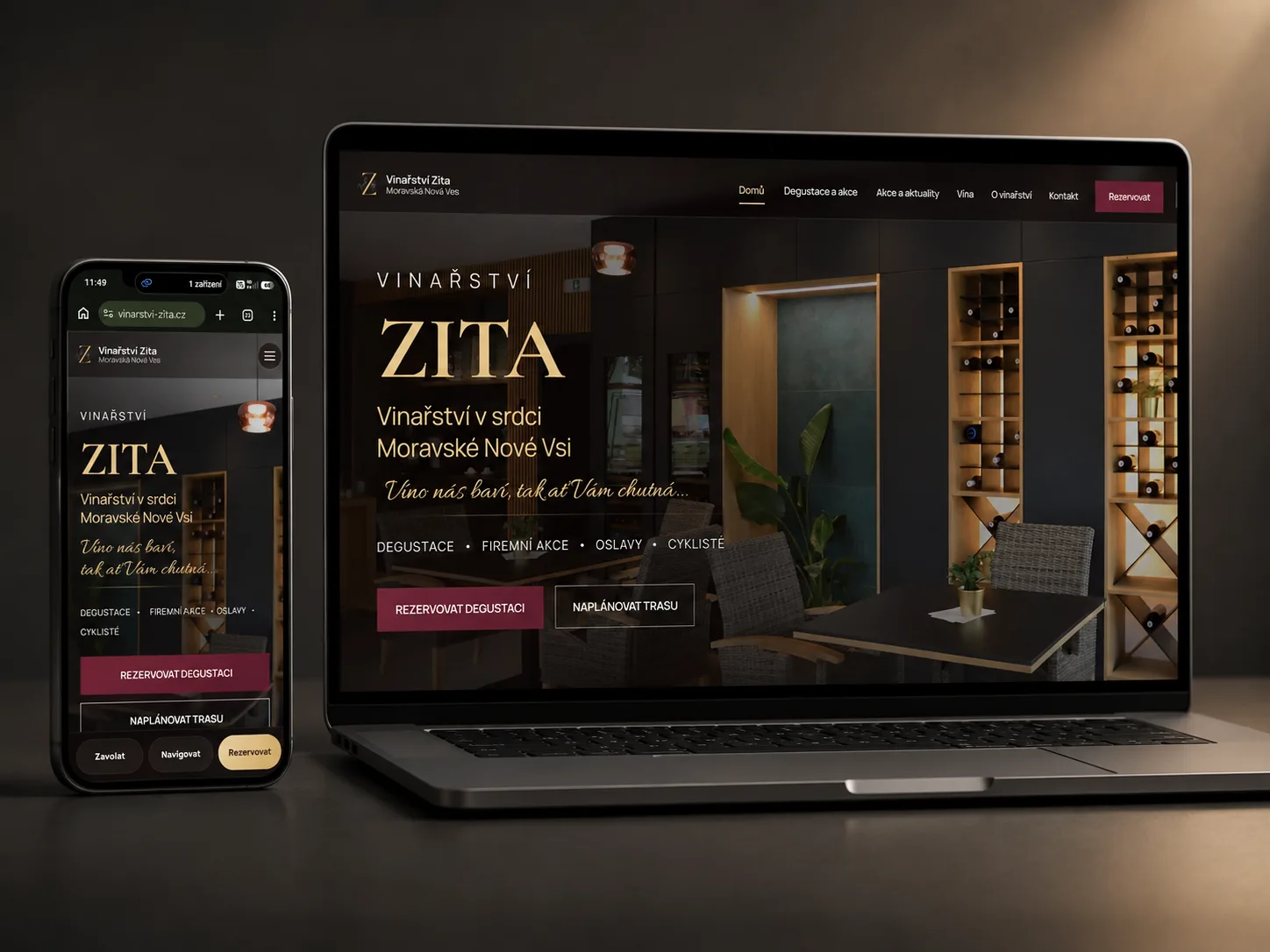 Redesign webu Vinařství Zita zobrazený na notebooku a mobilu